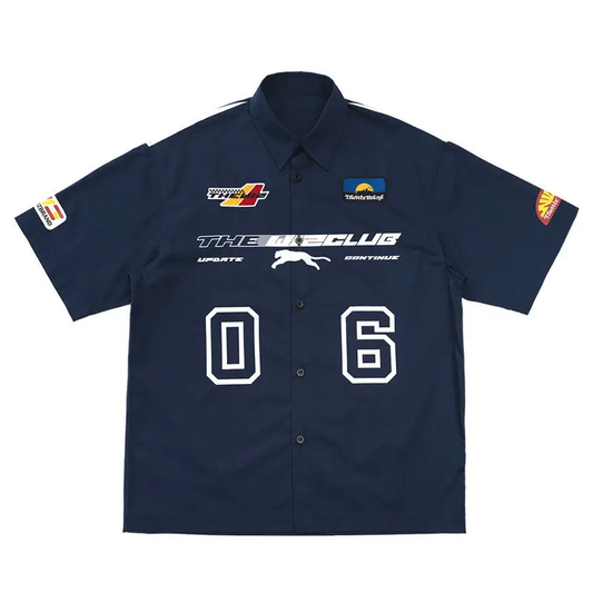 Racing Style Lapel Neck Short-Sleeved Shirt - Gray