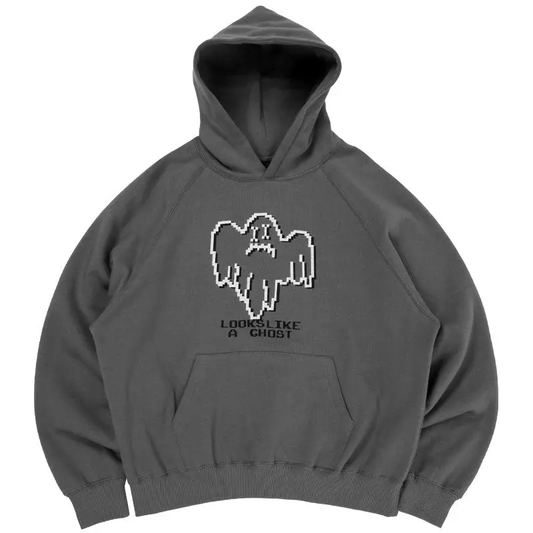 Looks Like A Chost Embroidered Thick Hoodies - Gray