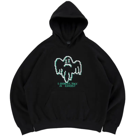 Looks Like A Chost Embroidered Thick Hoodies - Black