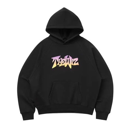 Thewiz Gradient Letter Foam Printed Hoodies - Black