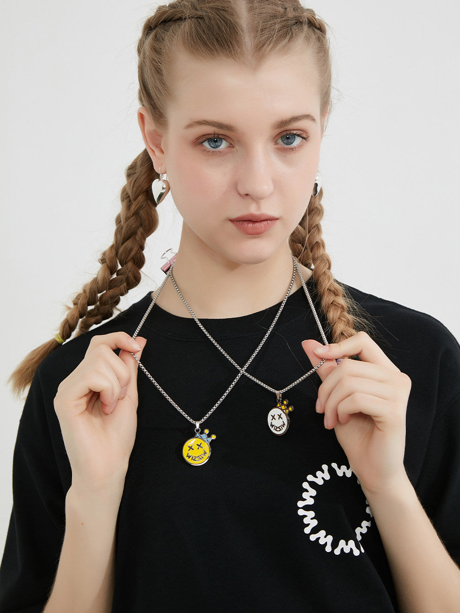 Crown Smiling Face Enamel Necklace