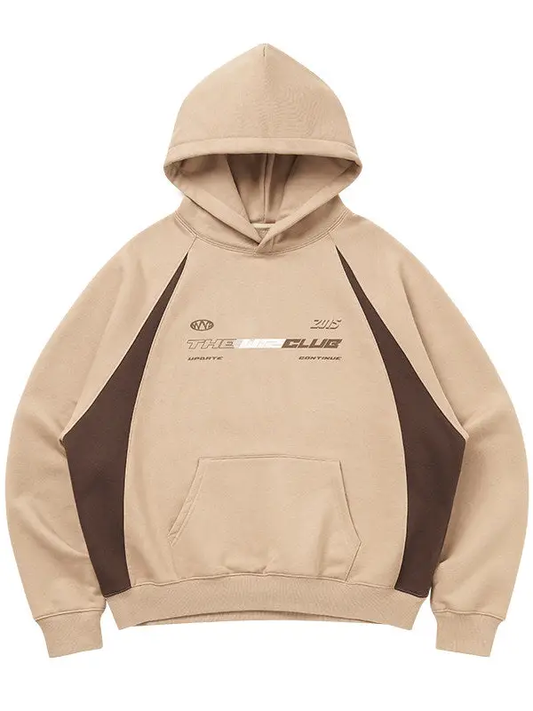 Thewiz Club Retro Racing Style Fleece Hoodies - Beige