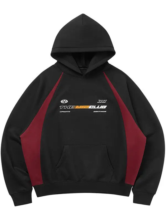 Thewiz Club Retro Racing Style Fleece Hoodies - Black