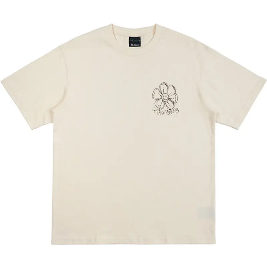 THE WIZ Flower Print Short Sleeve T-Shirt - Beige