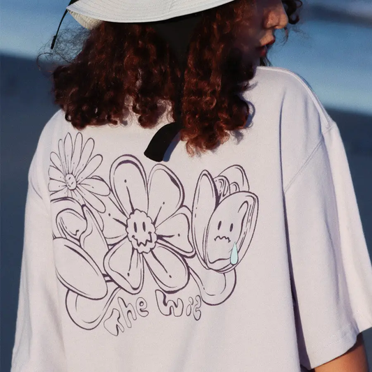 THE WIZ Flower Print Short Sleeve T-Shirt - Purple