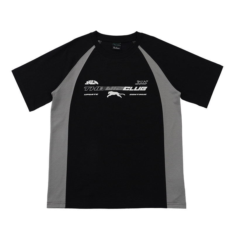 Racing Style Print Short Sleeve T-shirt - Black