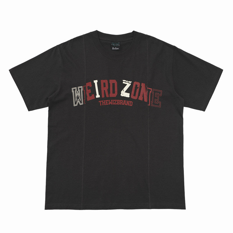 Wired Zone Print Round Neck Short Sleeve T-shirt - Black