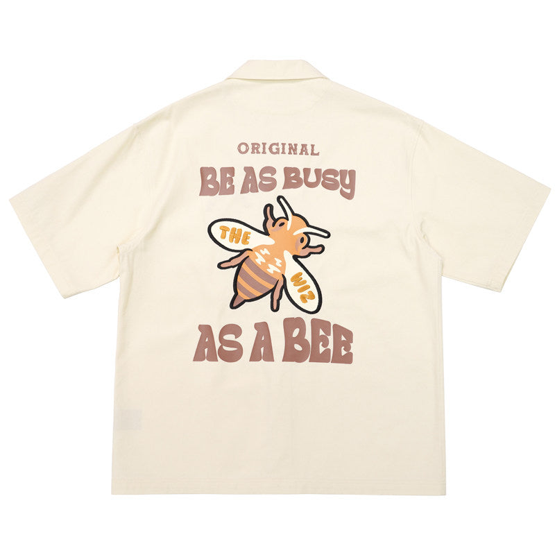 AS A BEE Print Pattern Long Sleeve Shirt - Beige