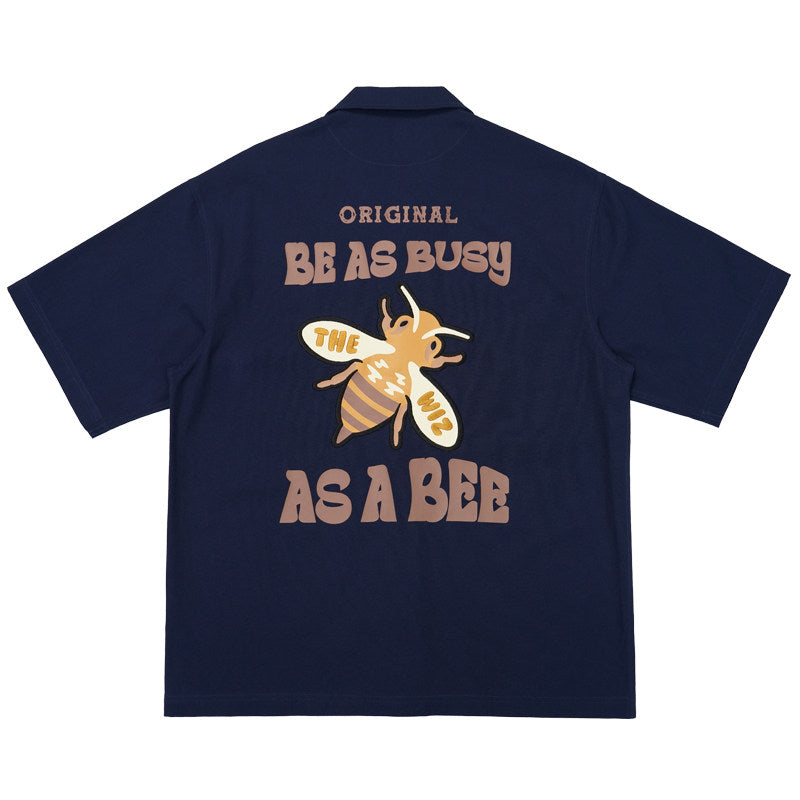 AS A BEE Print Pattern Long Sleeve Shirt - Beige