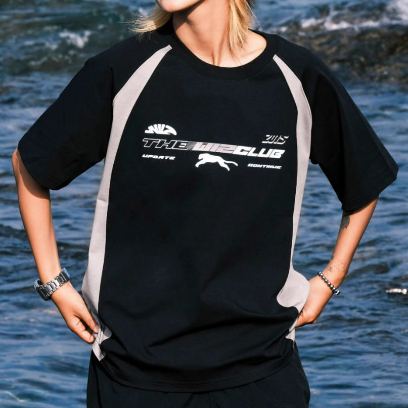 Racing Style Print Short Sleeve T-shirt - Black