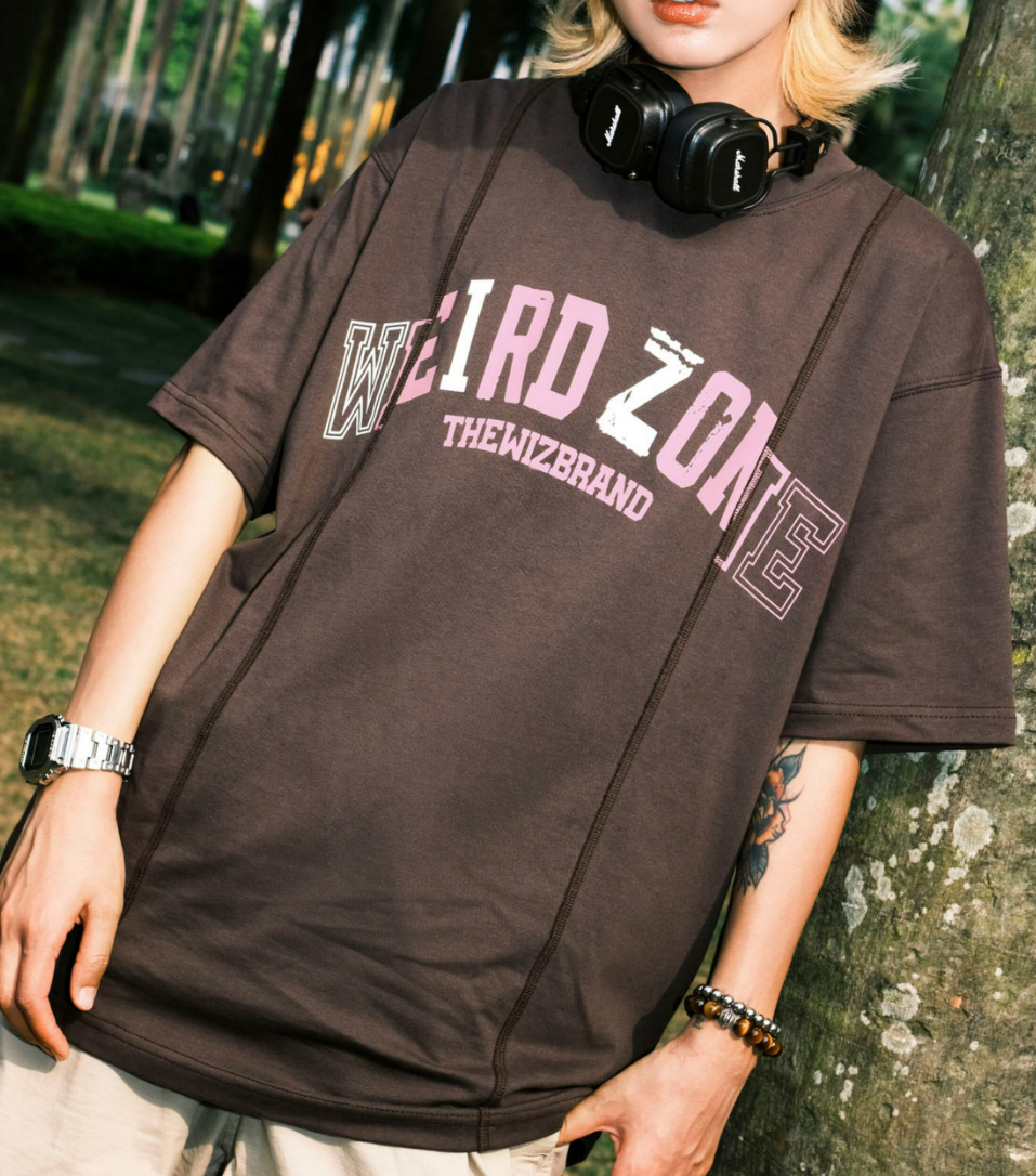 Wired Zone Print Round Neck Short Sleeve T-shirt - Black