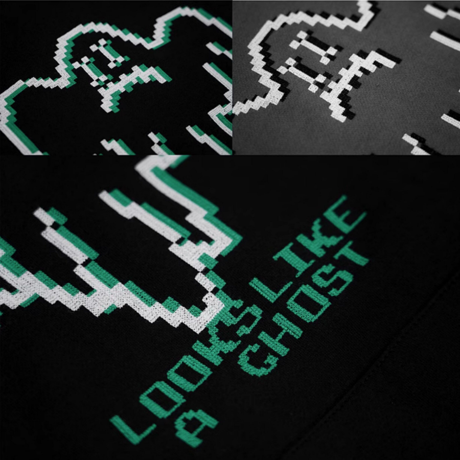 LOOKS LIKE A CHOST Embroidered Thick Hoodies - Black