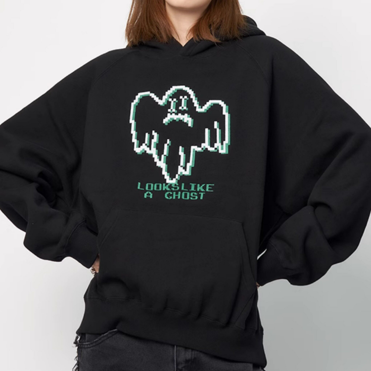 LOOKS LIKE A CHOST Embroidered Thick Hoodies - Black