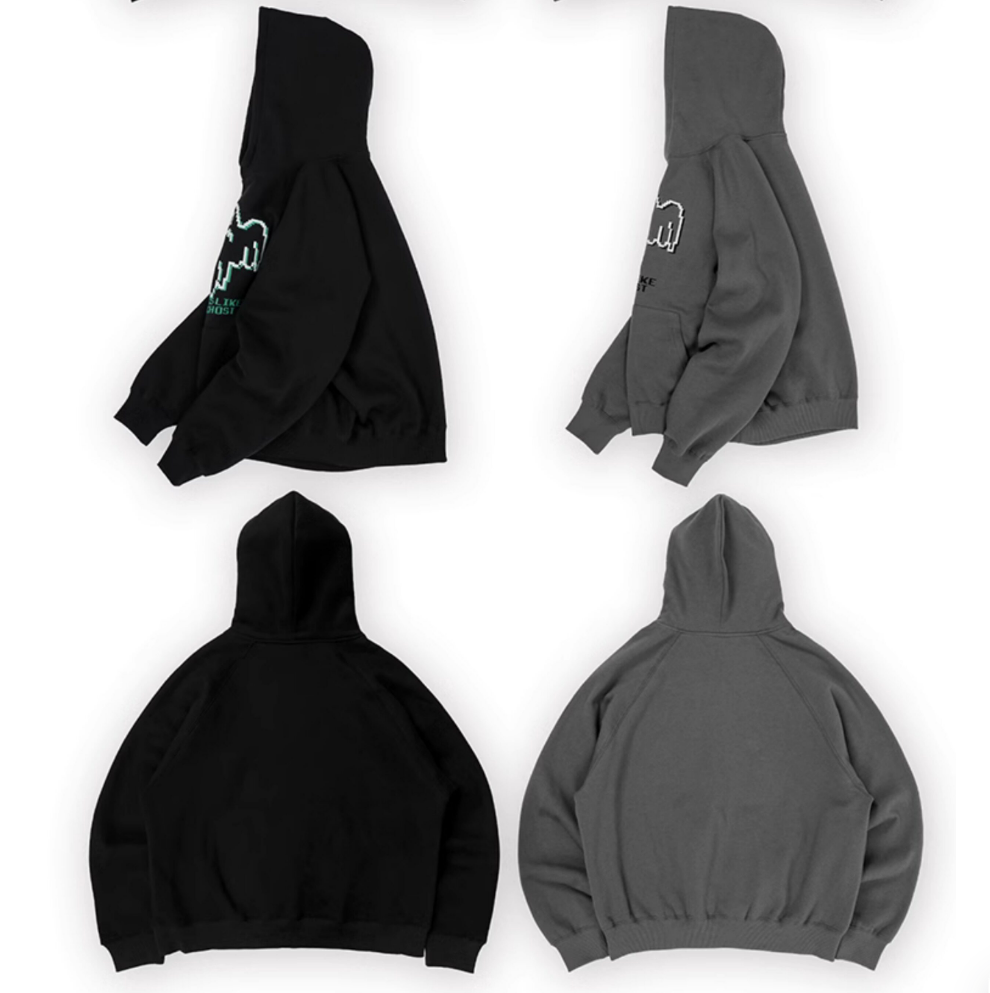 LOOKS LIKE A CHOST Embroidered Thick Hoodies - Black