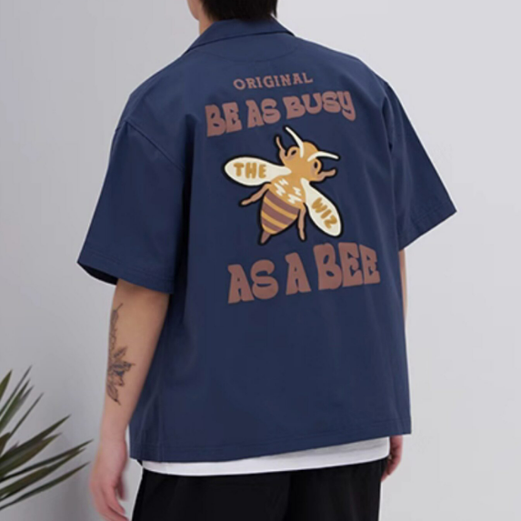 AS A BEE Print Pattern Long Sleeve Shirt - Black