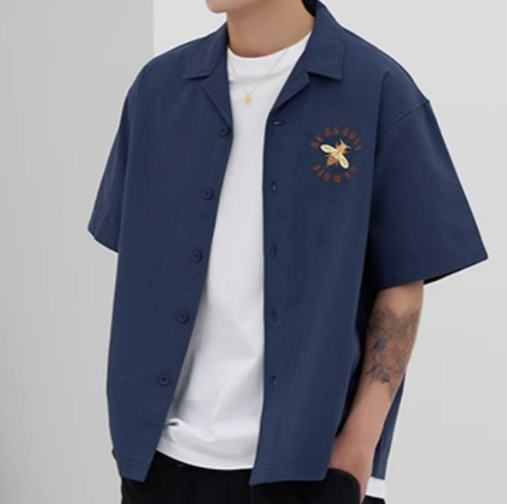 AS A BEE Print Pattern Long Sleeve Shirt - Black