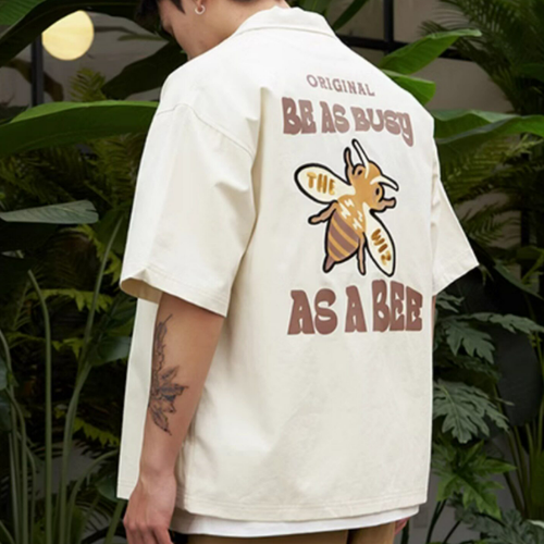 AS A BEE Print Pattern Long Sleeve Shirt - Beige